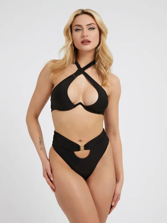 Women Crossed Straps Bikini Bra Black Guess Beachwear