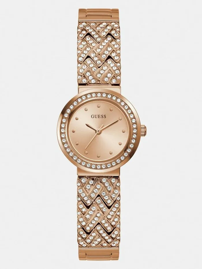 Women Crystal Analogue Watch Rose Gold Guess Watches