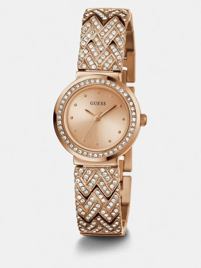 Women Crystal Analogue Watch Rose Gold Guess Watches