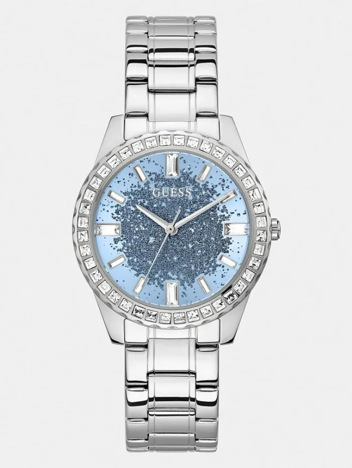 Women Crystal Analogue Watch Silver Guess Watches