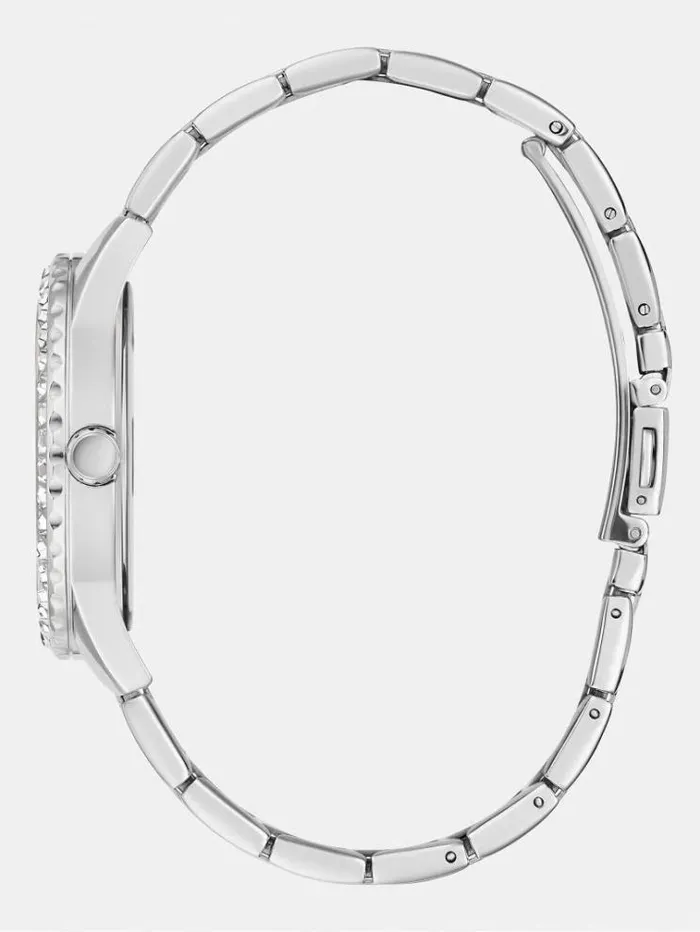 Women Crystal Analogue Watch Silver Guess Watches