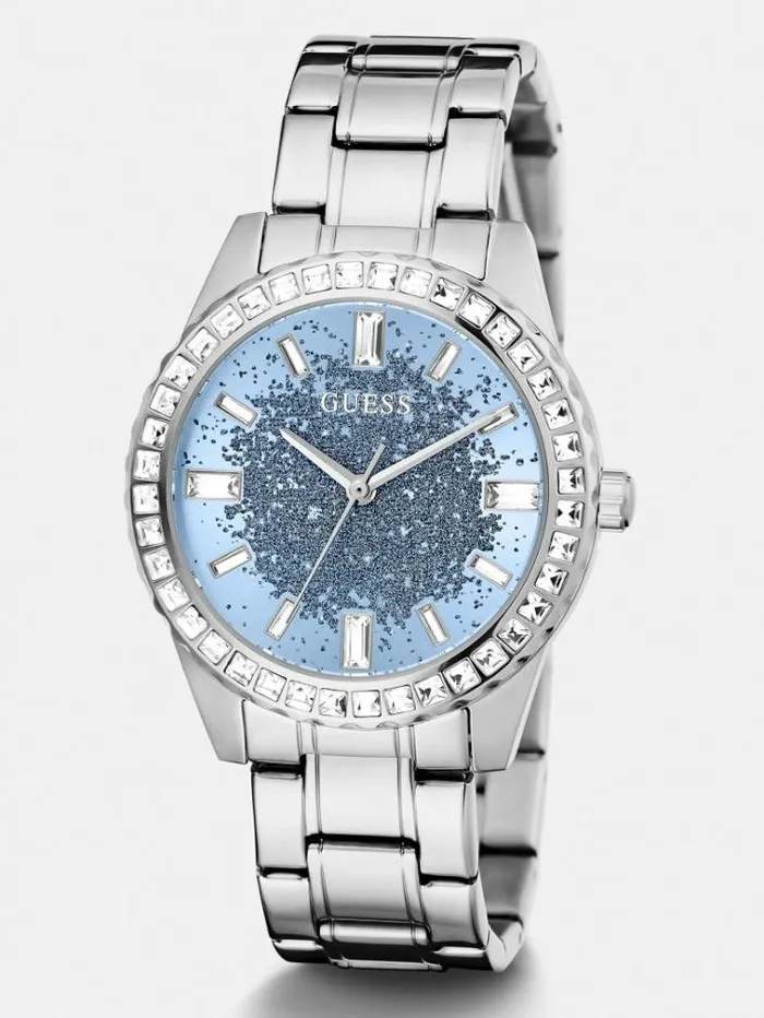Women Crystal Analogue Watch Silver Guess Watches