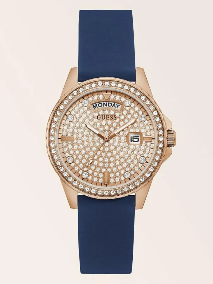 Women Crystal Calendar Watch Blue Guess Watches
