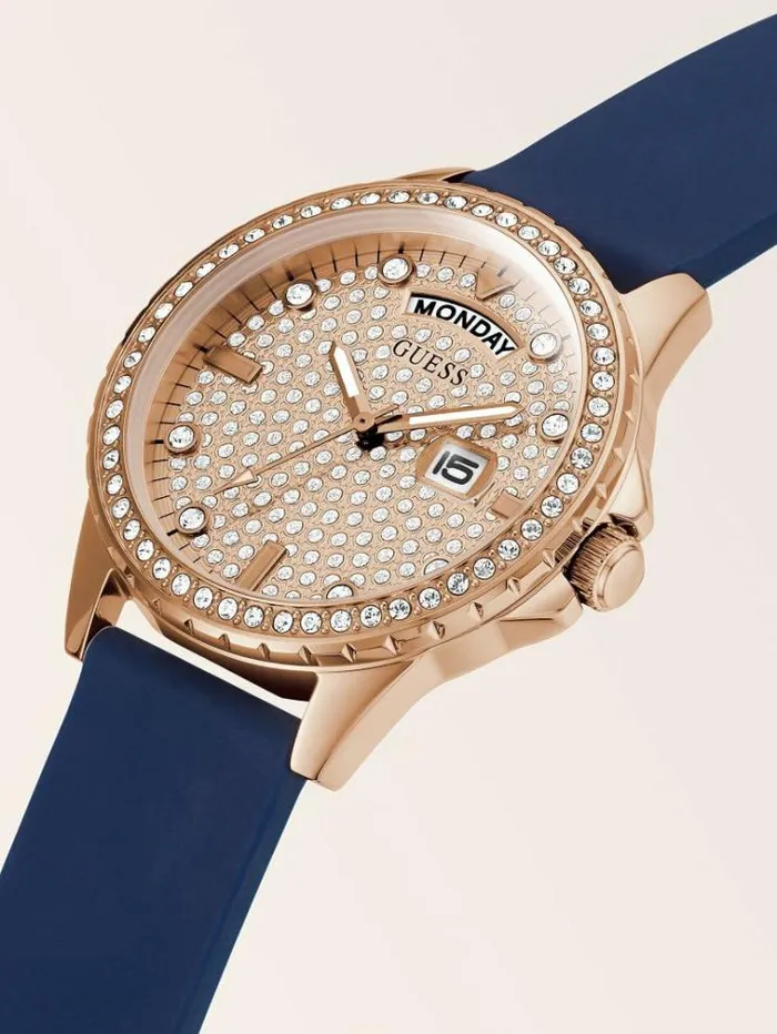Women Crystal Calendar Watch Blue Guess Watches
