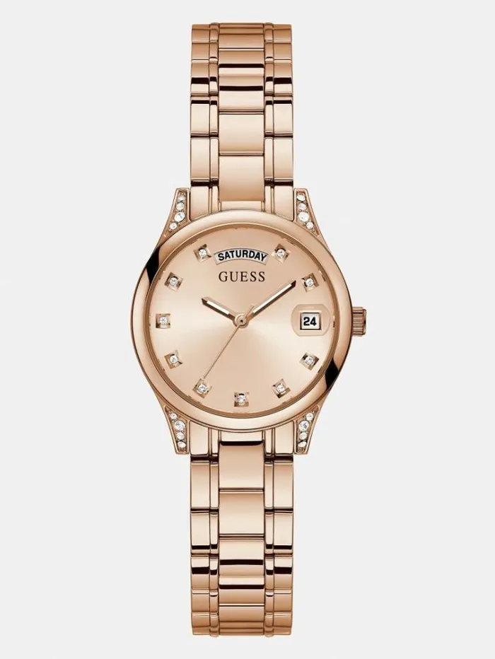 Women Crystal Calendar Watch Rose Gold Guess Watches
