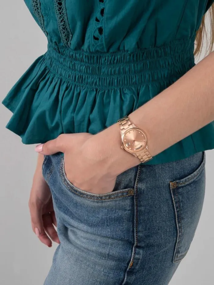 Women Crystal Calendar Watch Rose Gold Guess Watches