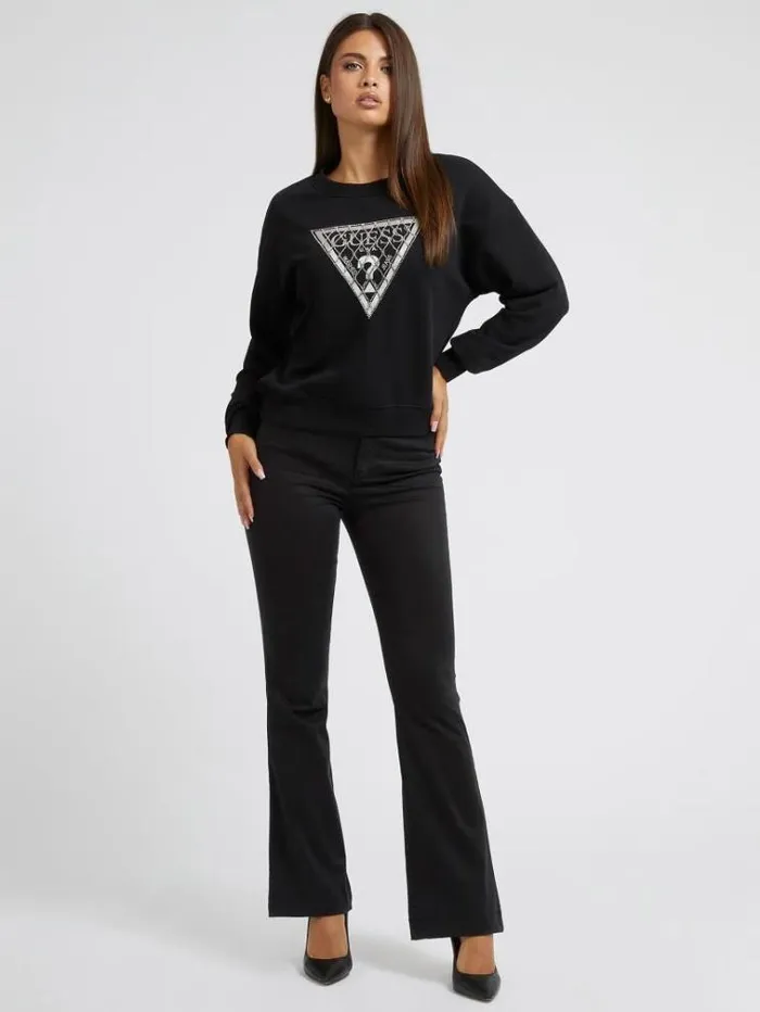 Women Crystal Mesh Sweatshirt Black Guess Knitwear And Sweatshirts