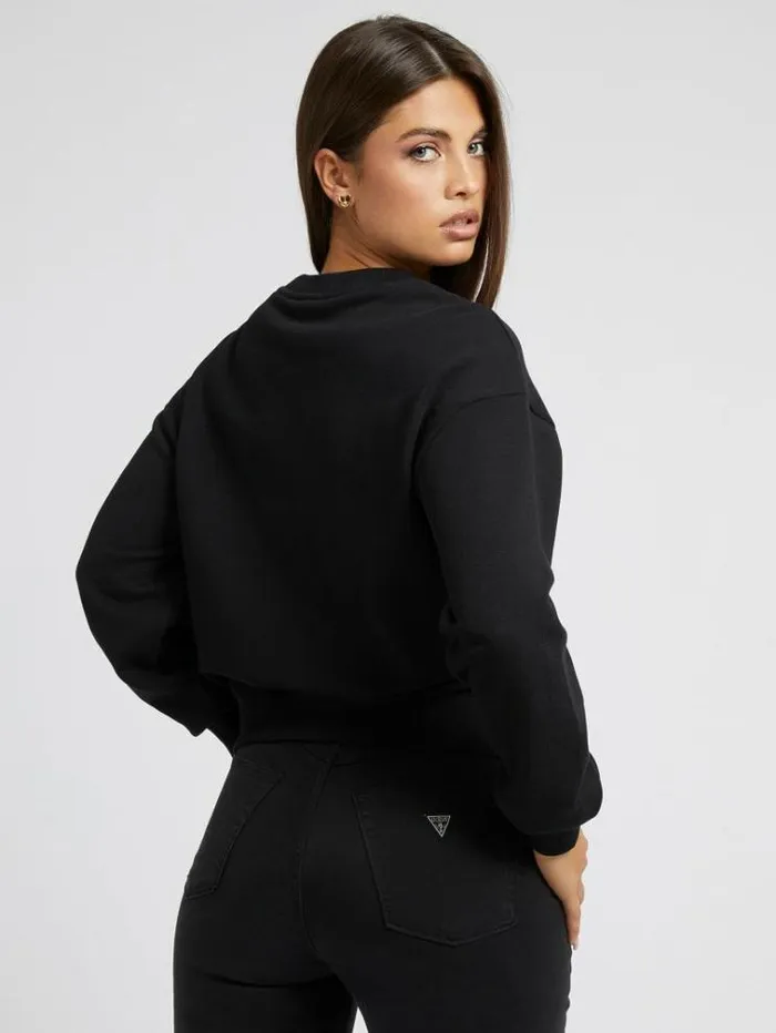 Women Crystal Mesh Sweatshirt Black Guess Knitwear And Sweatshirts