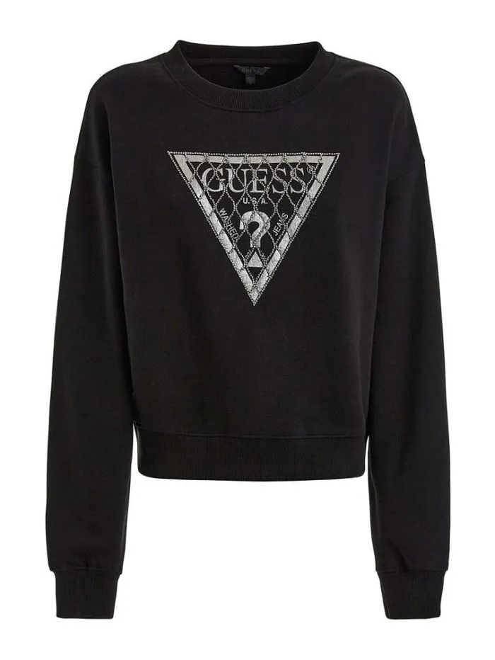 Women Crystal Mesh Sweatshirt Black Guess Knitwear And Sweatshirts