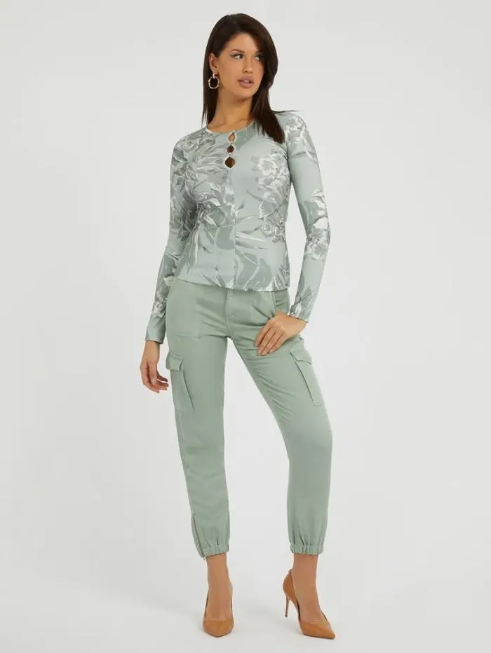 Women Cutout Details Top Green Multi Guess Tops And Shirts