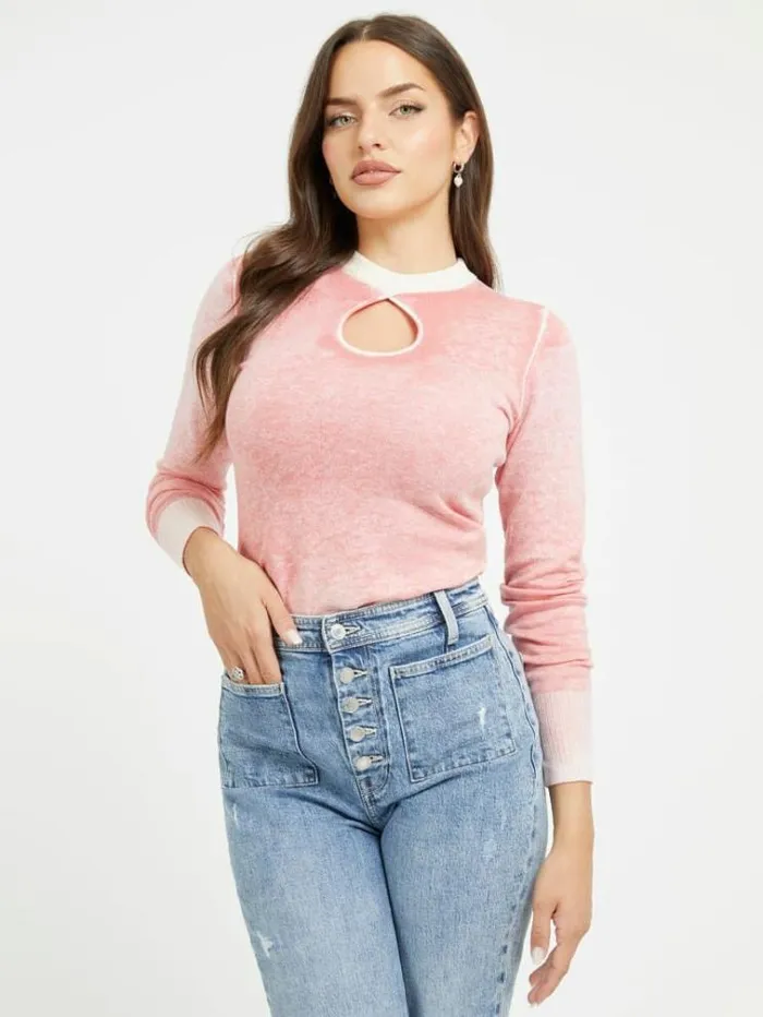 Women Cutout Sweater Pink Guess Knitwear And Sweatshirts