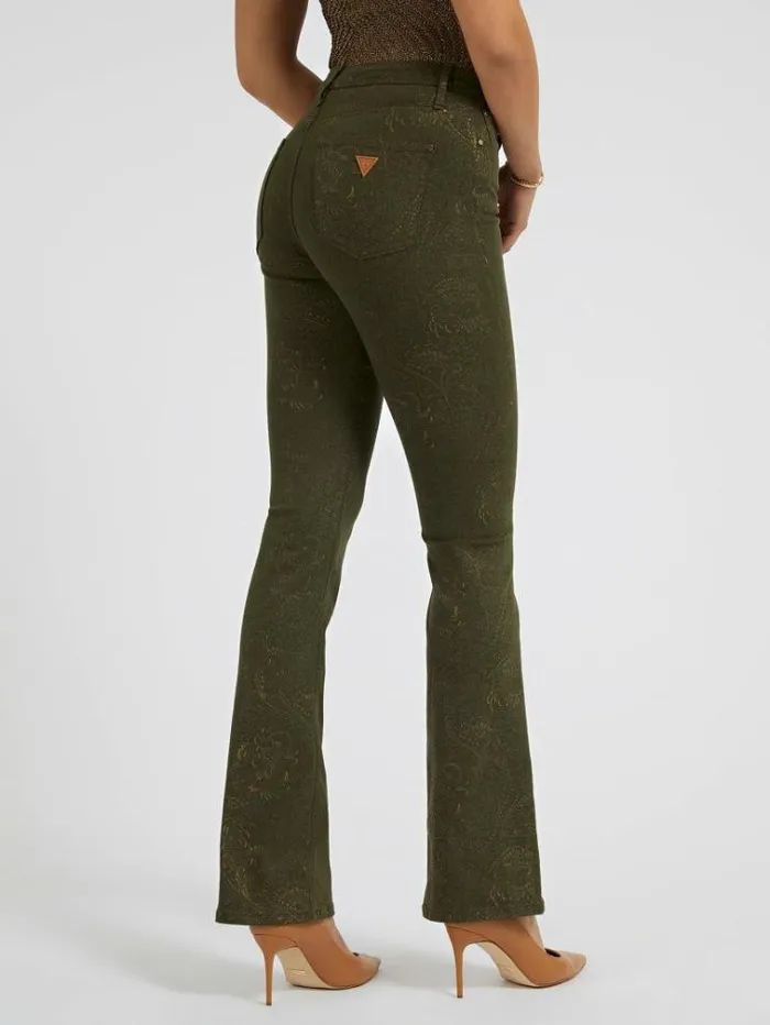 Women Damask Flare Pant Green Guess Flared And Bootcut