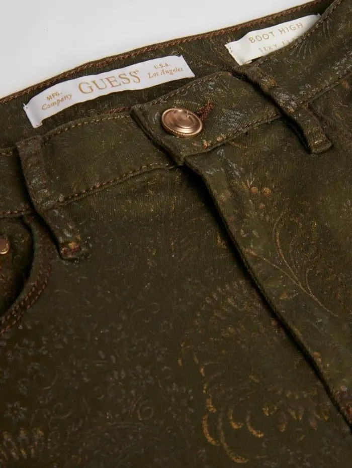 Women Damask Flare Pant Green Guess Flared And Bootcut