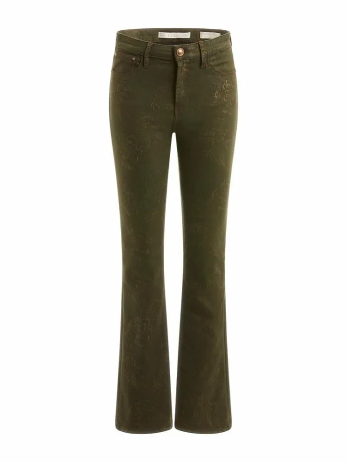 Women Damask Flare Pant Green Guess Flared And Bootcut