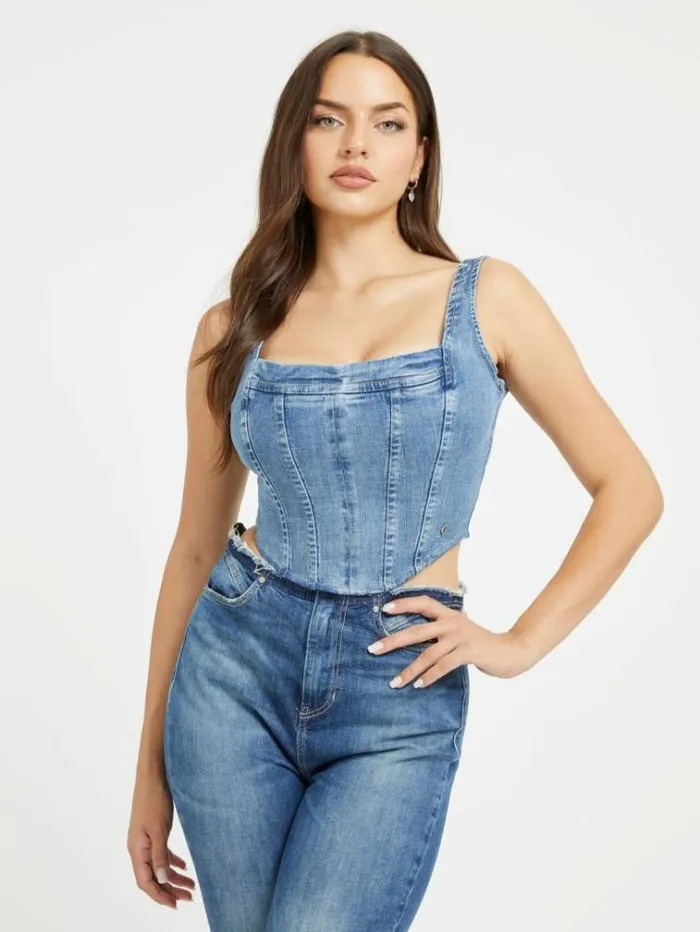 Women Denim Bustier Top Blue Guess Tops And Shirts