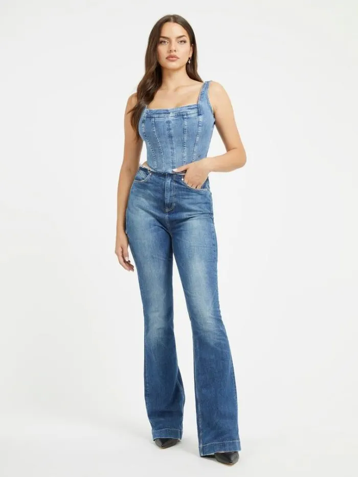 Women Denim Bustier Top Blue Guess Tops And Shirts