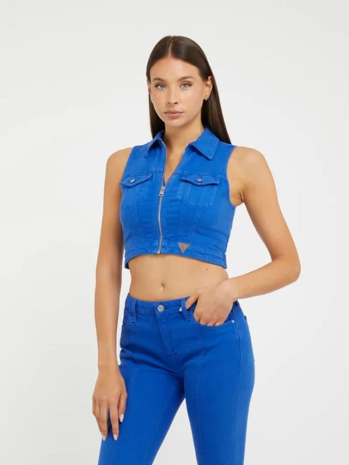 Women Denim Crop Top Blue Guess Tops And Shirts