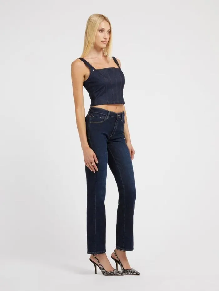 Women Denimlook Corset Top Dark Blue Guess Tops And Shirts