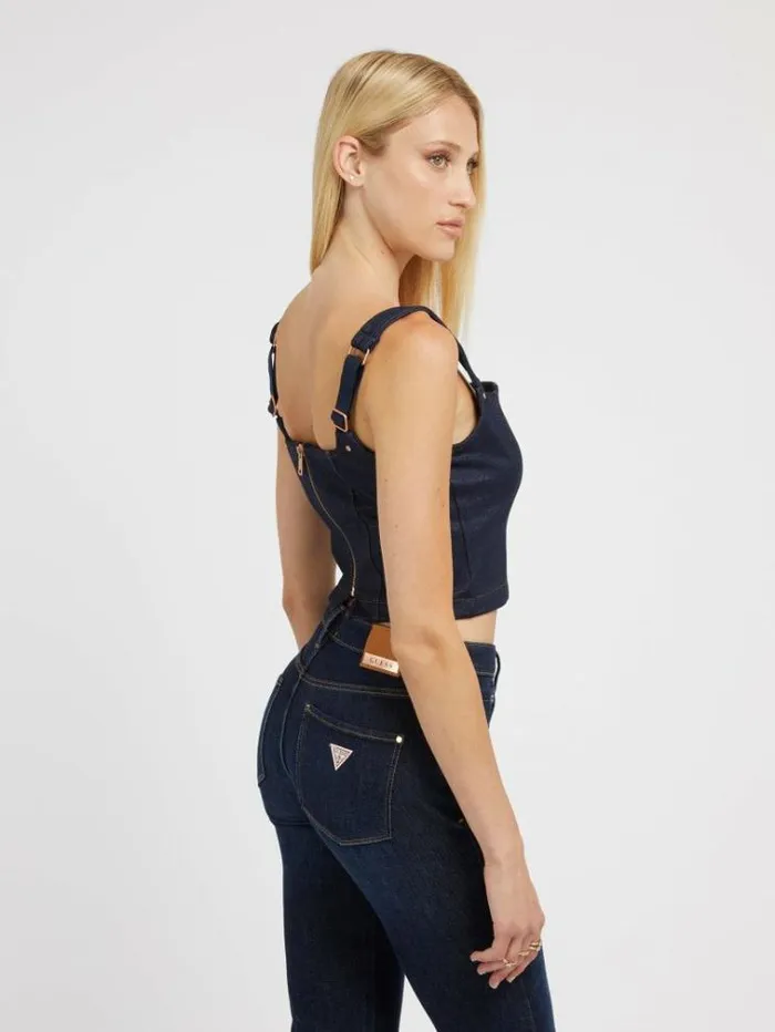Women Denimlook Corset Top Dark Blue Guess Tops And Shirts
