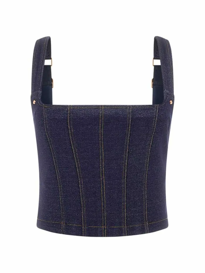Women Denimlook Corset Top Dark Blue Guess Tops And Shirts