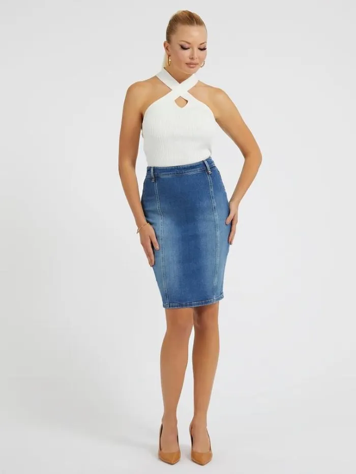 Women Denim Midi Skirt Blue Guess Skirts And Shorts