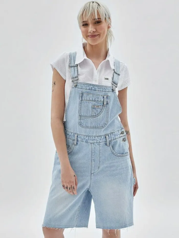 Women Denim Overall Shorts Light Blue Guess Skirts And Shorts