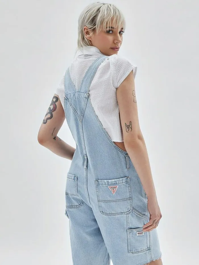 Women Denim Overall Shorts Light Blue Guess Skirts And Shorts
