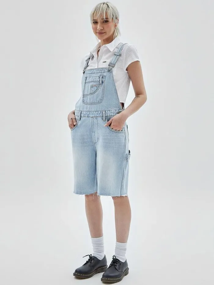 Women Denim Overall Shorts Light Blue Guess Skirts And Shorts