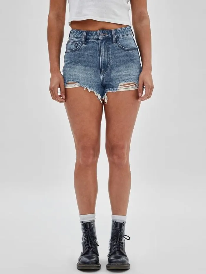 Women Denim Shorts Abrasions Blue Guess Skirts And Shorts