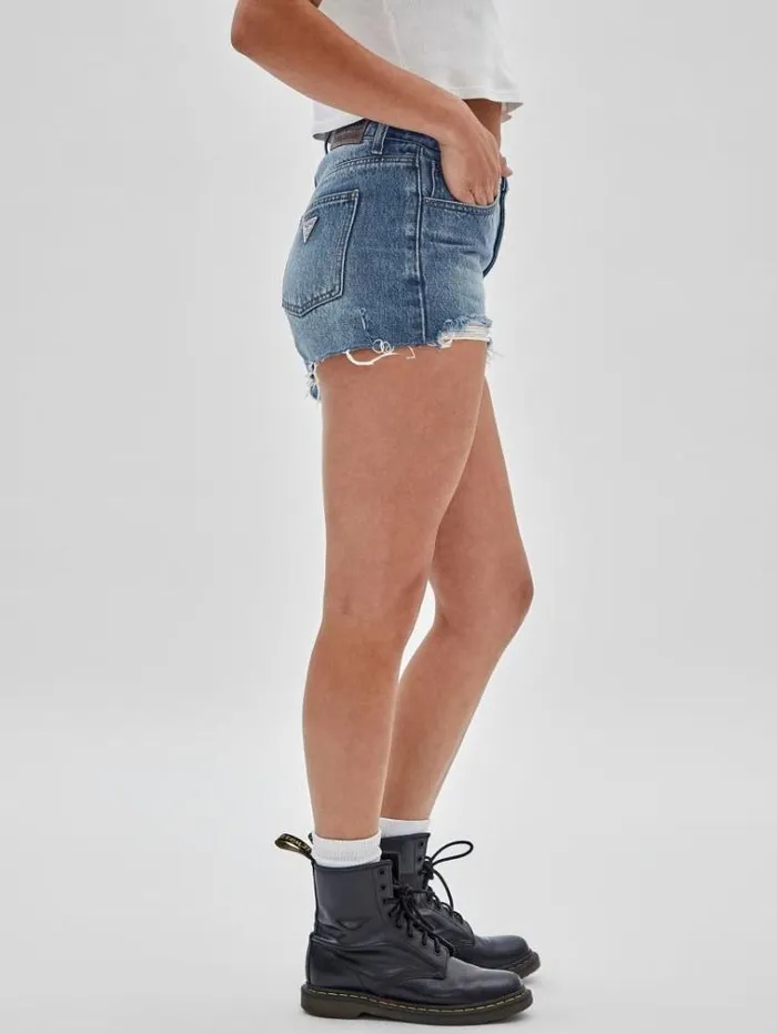 Women Denim Shorts Abrasions Blue Guess Skirts And Shorts