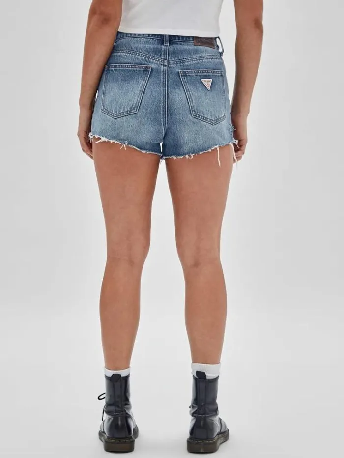 Women Denim Shorts Abrasions Blue Guess Skirts And Shorts
