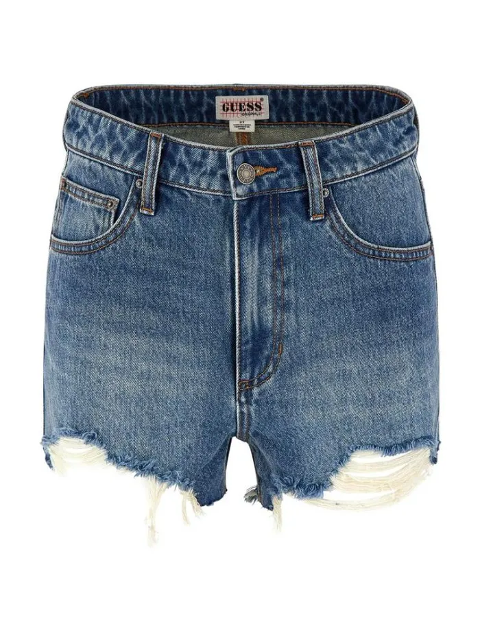 Women Denim Shorts Abrasions Blue Guess Skirts And Shorts