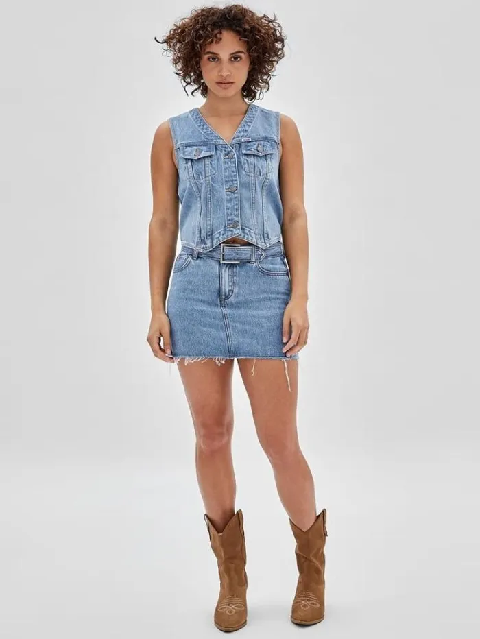 Women Denim Vest Blue Guess Coats And Jackets