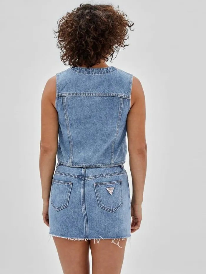 Women Denim Vest Blue Guess Coats And Jackets