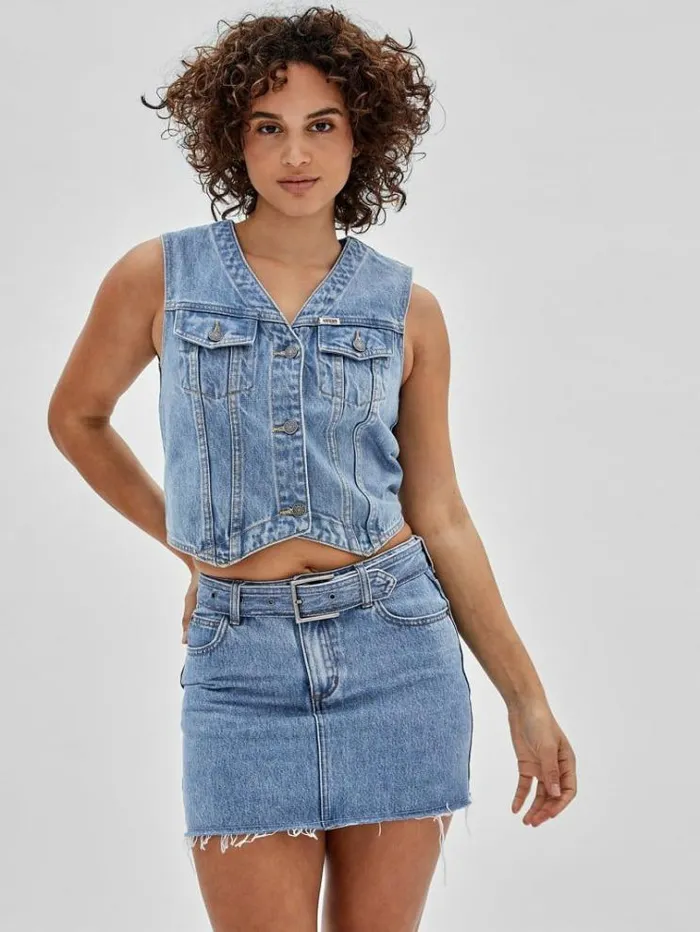 Women Denim Vest Blue Guess Coats And Jackets