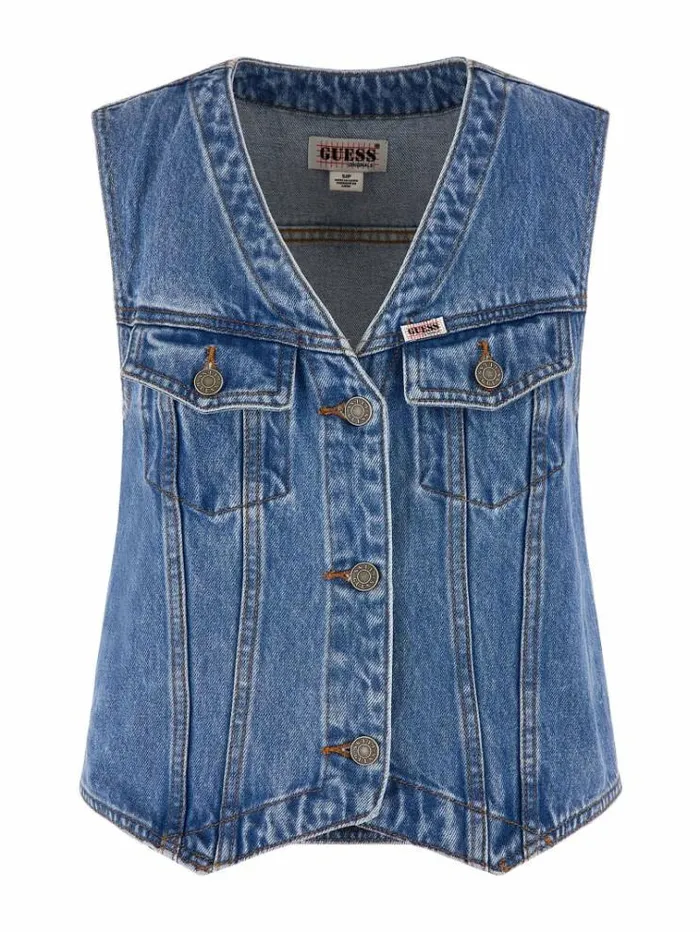 Women Denim Vest Blue Guess Coats And Jackets