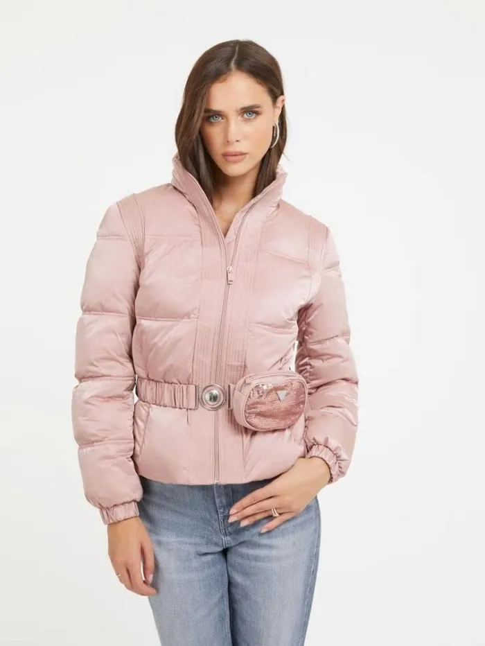 Women Detachable Bumbag Puffer Pink Guess Coats And Jackets