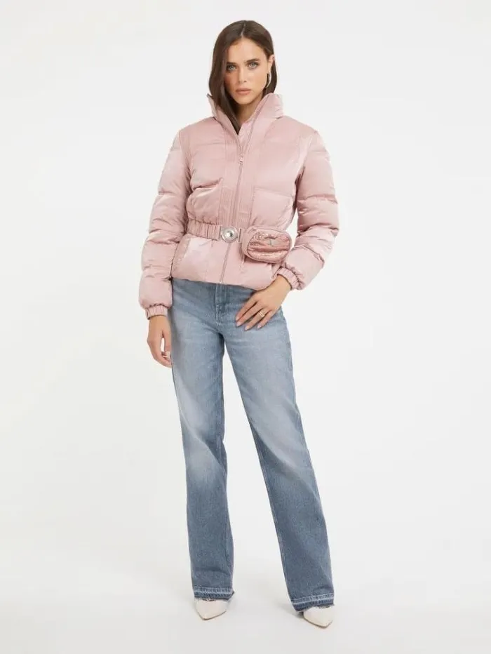 Women Detachable Bumbag Puffer Pink Guess Coats And Jackets