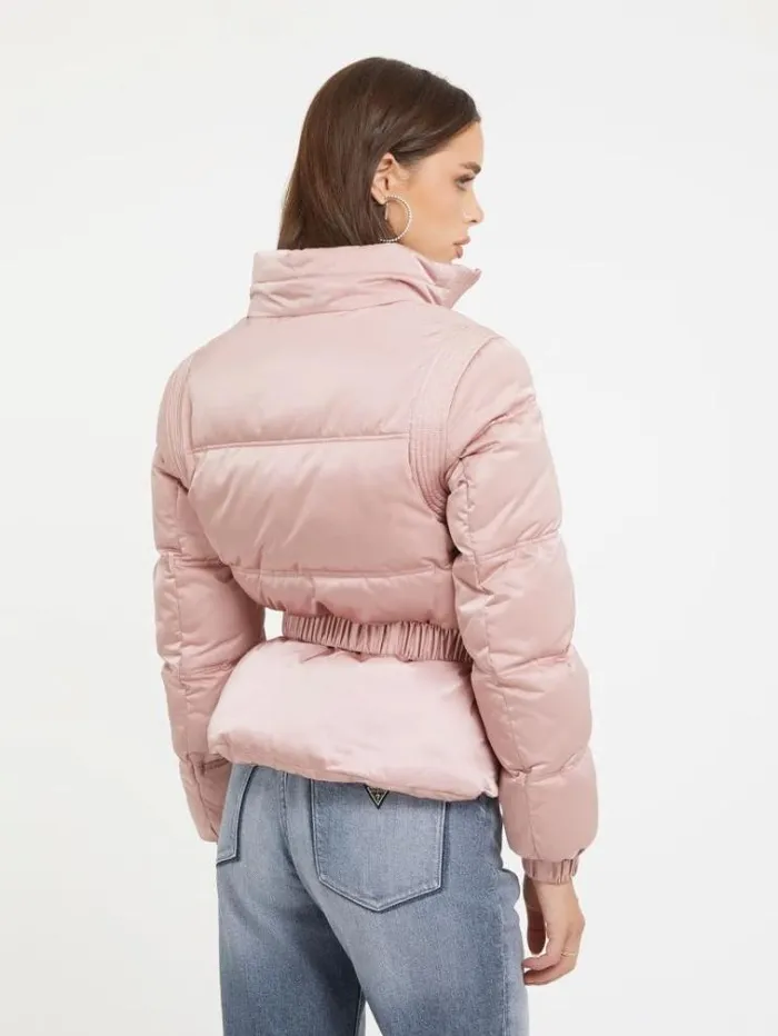 Women Detachable Bumbag Puffer Pink Guess Coats And Jackets