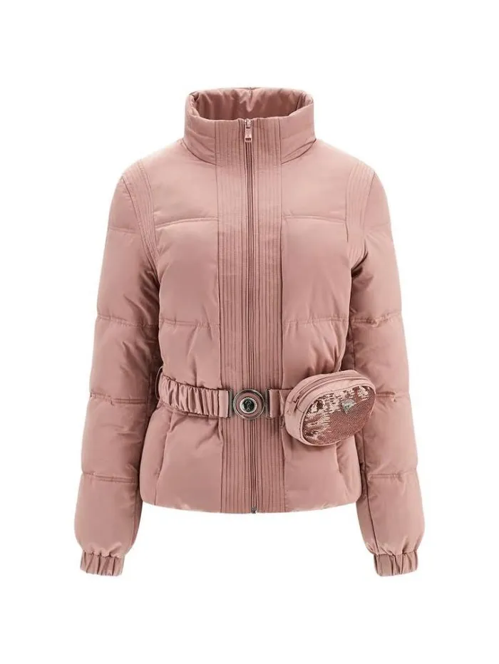 Women Detachable Bumbag Puffer Pink Guess Coats And Jackets