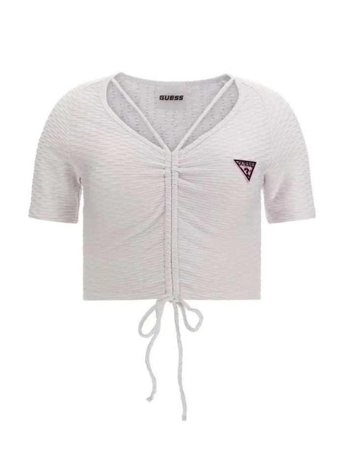 Women Drawstring Active Crop Top White Guess Activewear