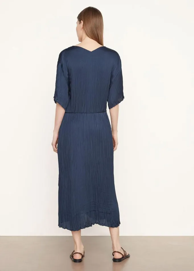 Women Dresses Vince Crushed Satin VNeck Dress Coastal Blue