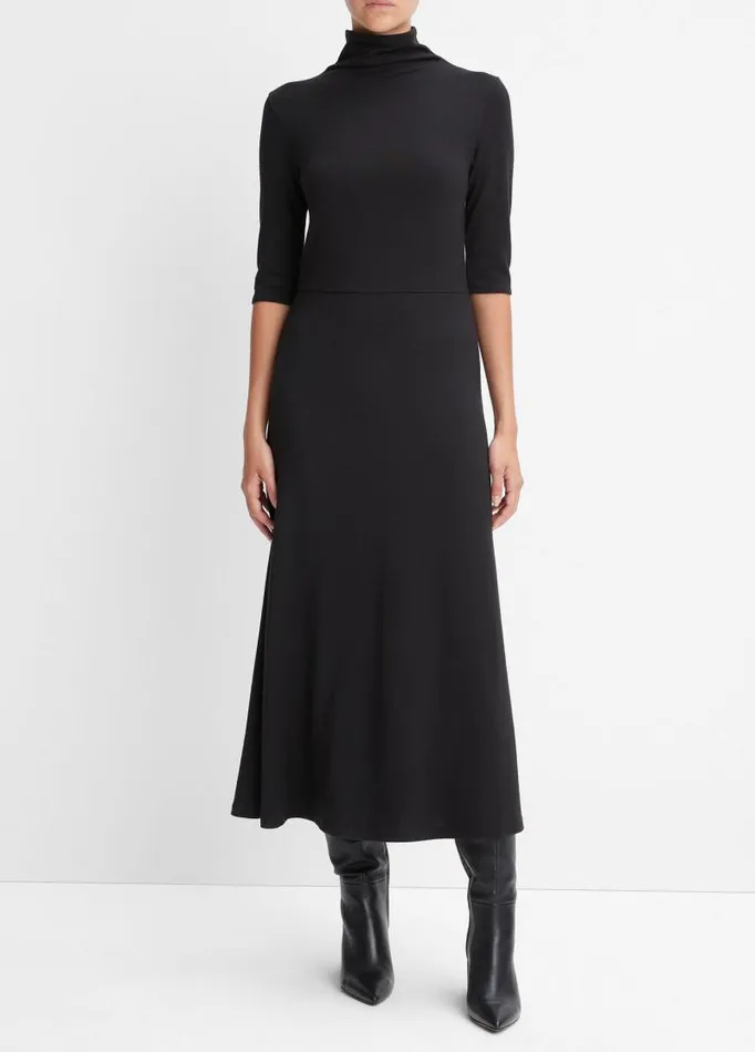 Women Dresses Vince ElbowSleeve Turtleneck Dress Black
