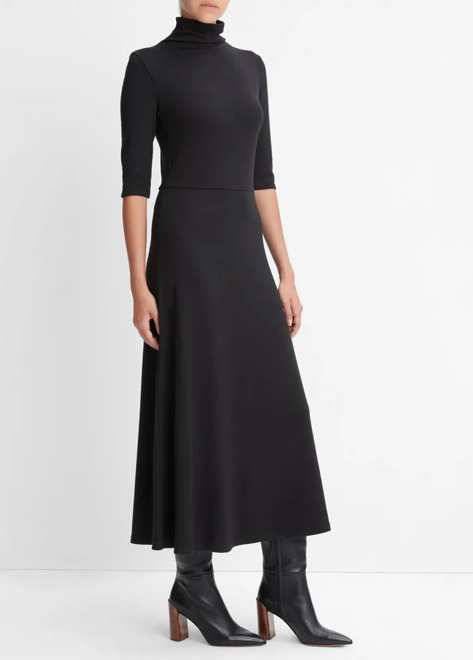 Women Dresses Vince ElbowSleeve Turtleneck Dress Black