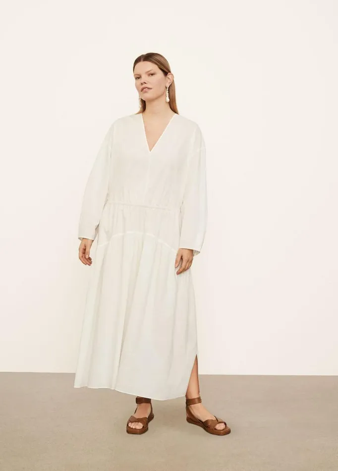 Women Dresses Vince Long Sleeve Double VNeck Dress Optic White