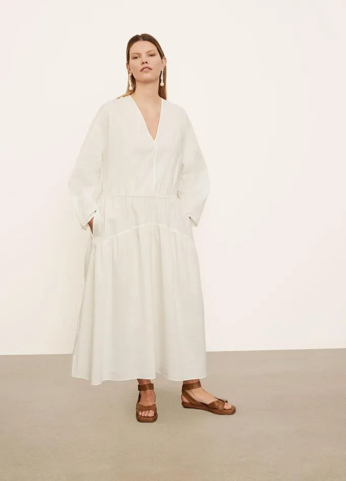 Women Dresses Vince Long Sleeve Double VNeck Dress Optic White