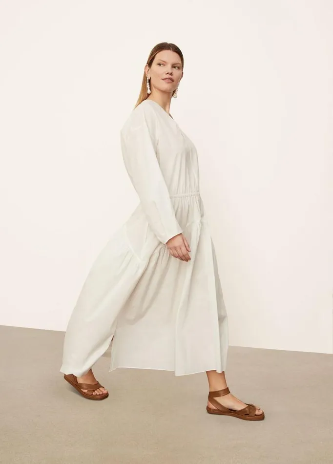 Women Dresses Vince Long Sleeve Double VNeck Dress Optic White