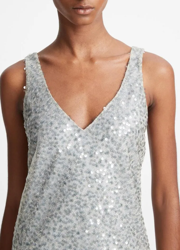 Women Dresses Vince Lucite Metallic Sequin Slip Dress Sea Slate
