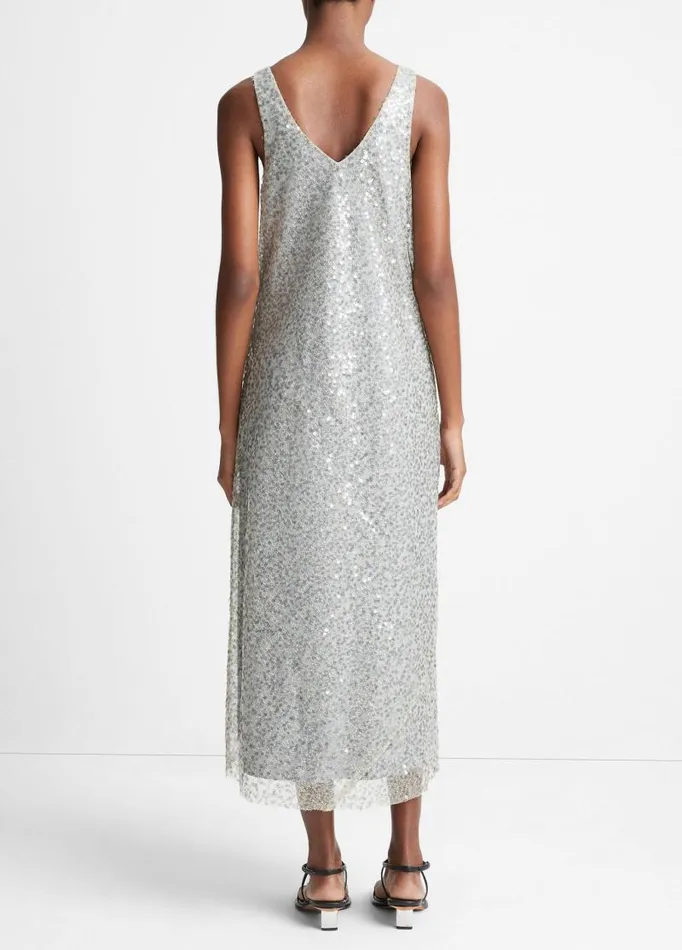 Women Dresses Vince Lucite Metallic Sequin Slip Dress Sea Slate