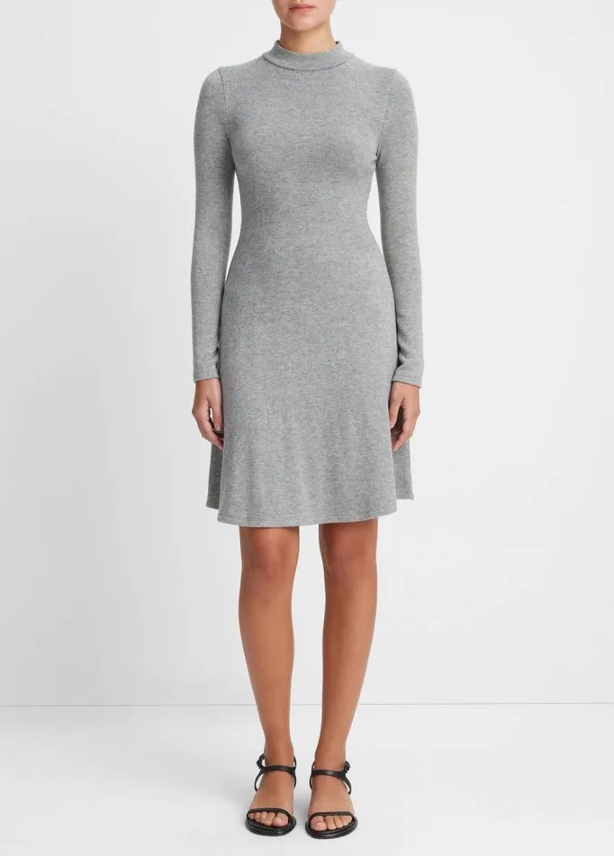 Women Dresses Vince Mock Neck LongSleeve Dress Heather Silver Dust